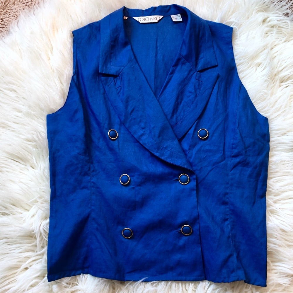 Vintage Button Linen Sleeveless Vest Blouse